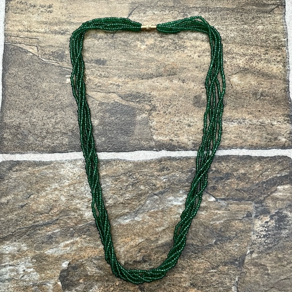 Beaded 5 strand emerald green necklace